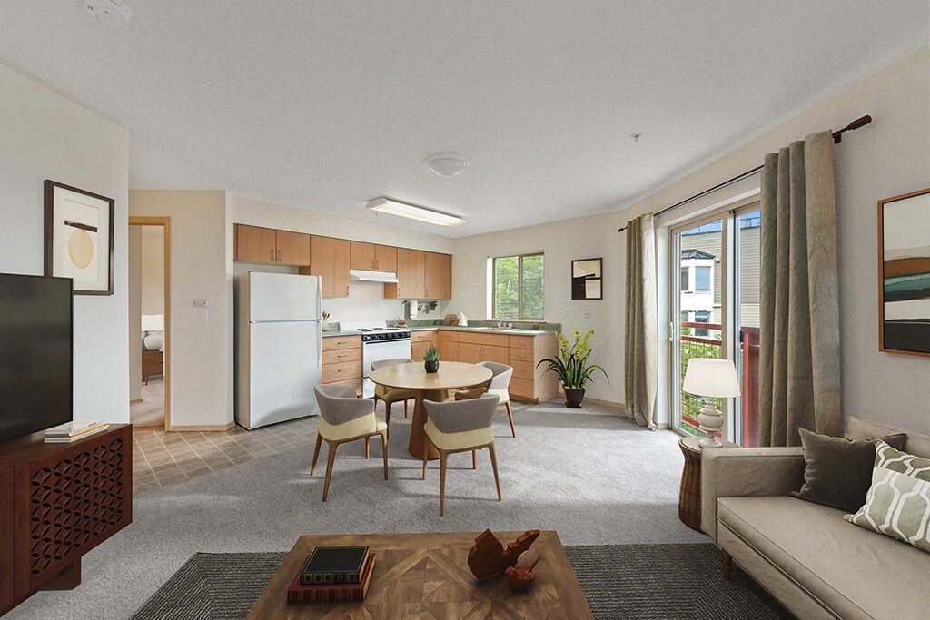 Kitchen and Living Room at Washington Terrace in Seattle WA